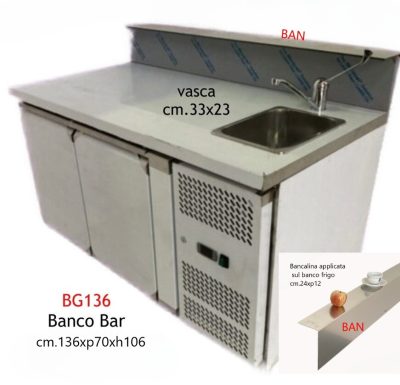 BANCO BAR GREZZO CON 2 PORTE, vasca cm.23x33, CM. 136XP70XH106 – ART. BG136