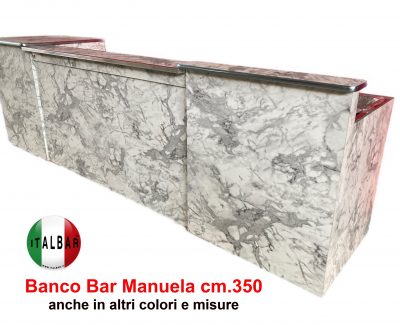 Banco Bar Manuela, cm.350 con 3 vani frigo, cocktail station e banco cassa